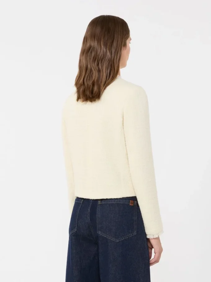 Wool-blend crew-neck jacket, ecru