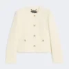 Wool-blend crew-neck jacket, ecru