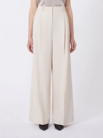 Wool-blend trousers, ivory