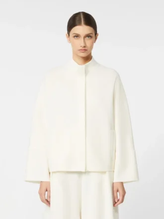 Wool boxy cardigan, silk