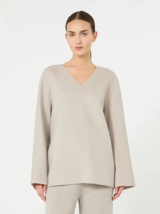 Wool broadcloth blouse, beige