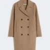 Wool broadcloth midi coat, beige