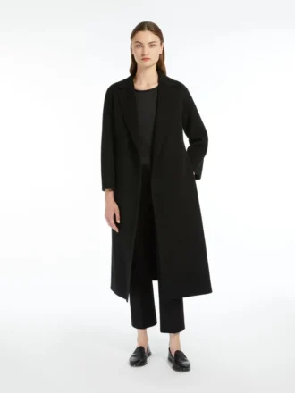 Wool broadcloth midi coat, black