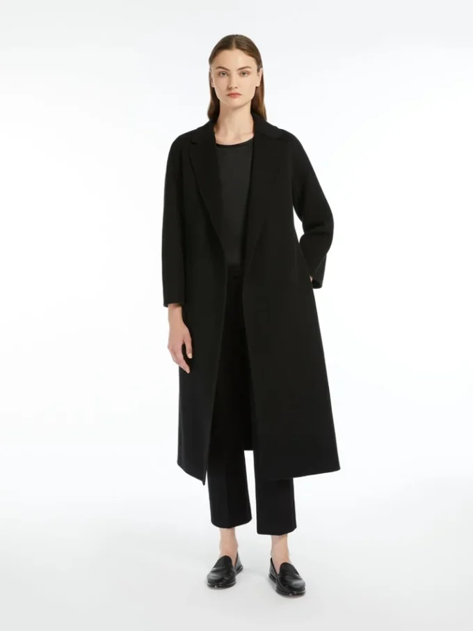 Wool broadcloth midi coat, black