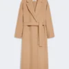 Wool broadcloth midi coat, camel