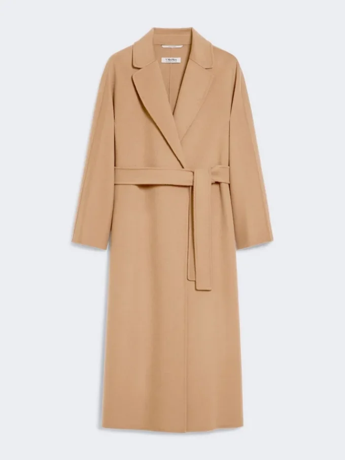 Wool broadcloth midi coat, camel