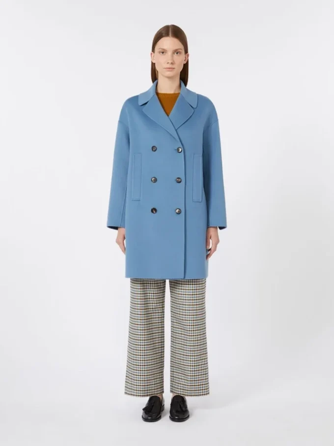 Wool broadcloth midi coat, light blue