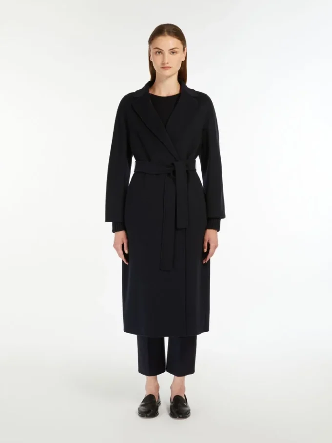 Wool broadcloth midi coat, midnightblue