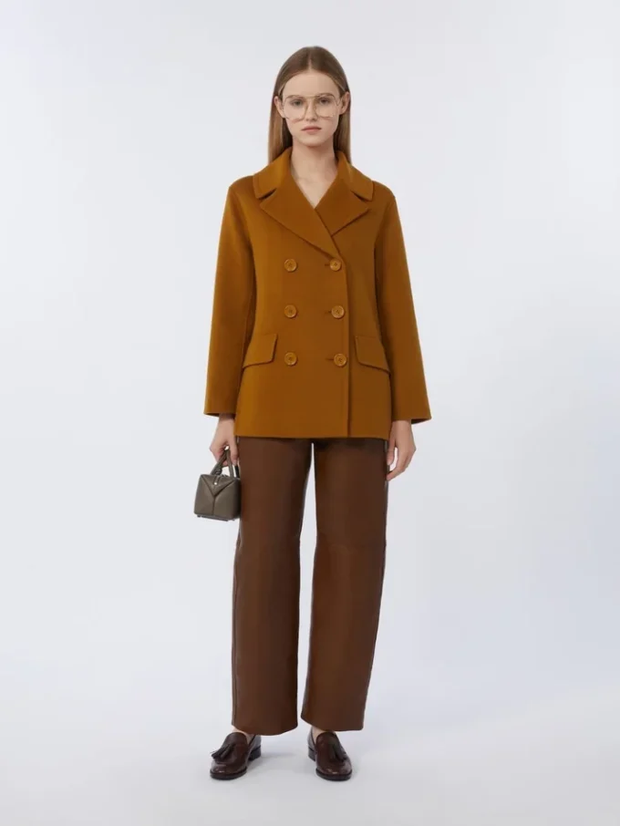 Wool broadcloth pea coat, mustard Wool broadcloth pea coat, mustard