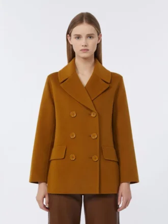 Wool broadcloth pea coat, mustard