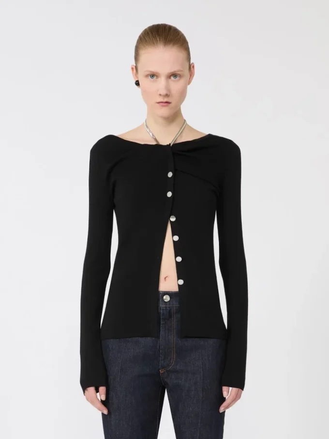 Wool cardigan with chain, black Wool cardigan with chain, black