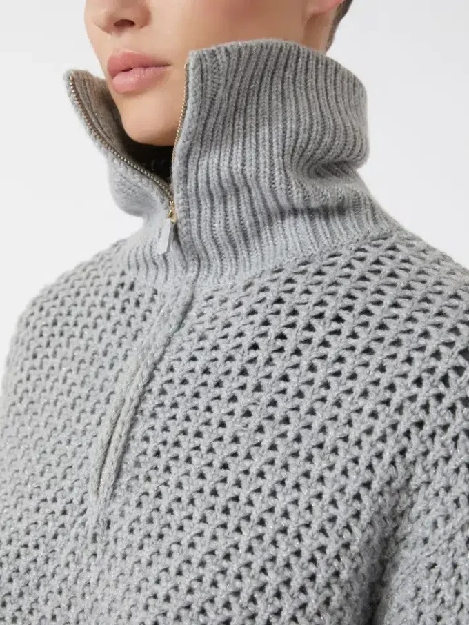 Wool, cashmere and lurex sweater, light grey