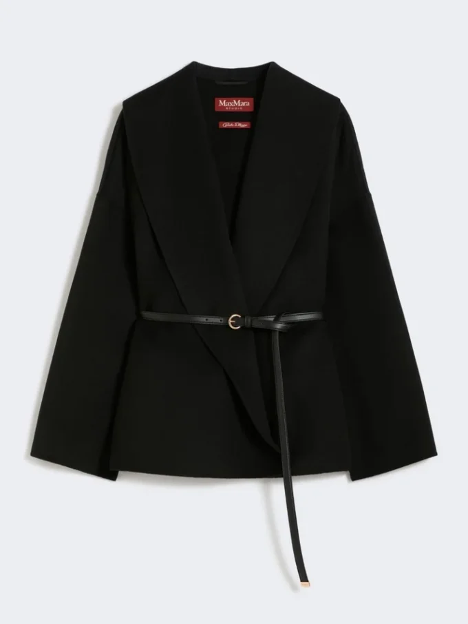 Wool, cashmere and silk robe coat, black