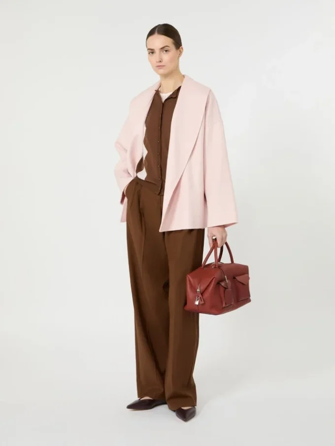 Wool, cashmere and silk robe coat, pink
