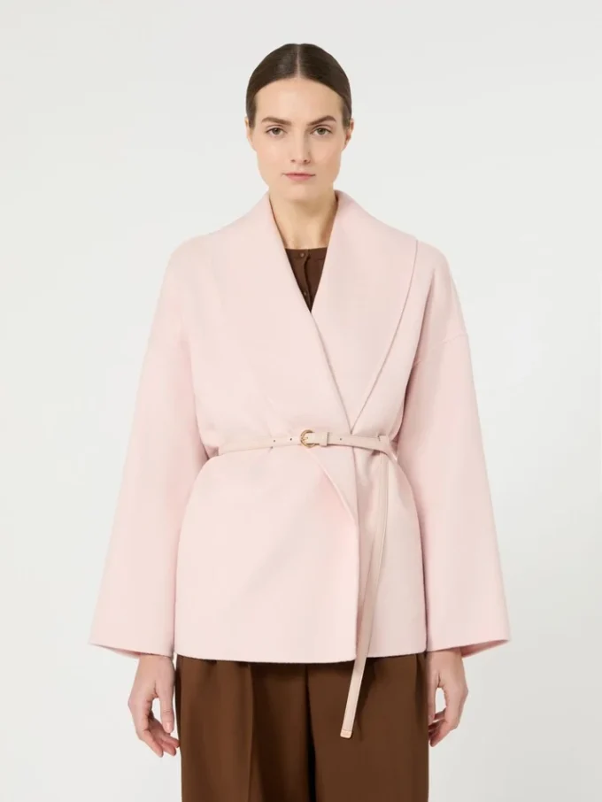 Wool, cashmere and silk robe coat, pink