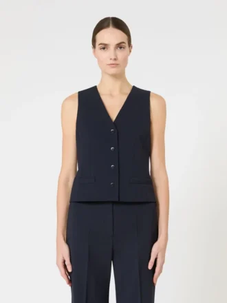 Wool crepe gilet, navy