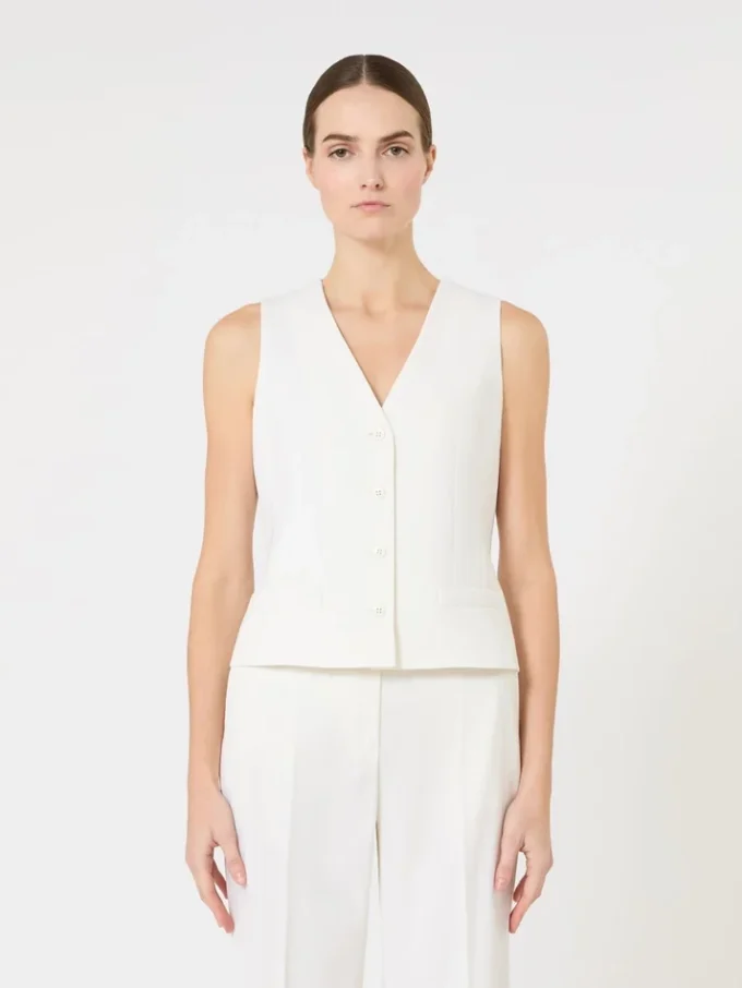 Wool crepe gilet, white Wool crepe gilet, white
