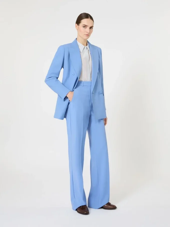 Wool crepe trousers, light blue