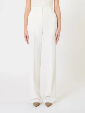 Wool crepe trousers, white