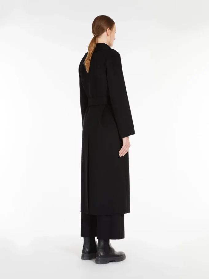 Wool drap wrap coat, black