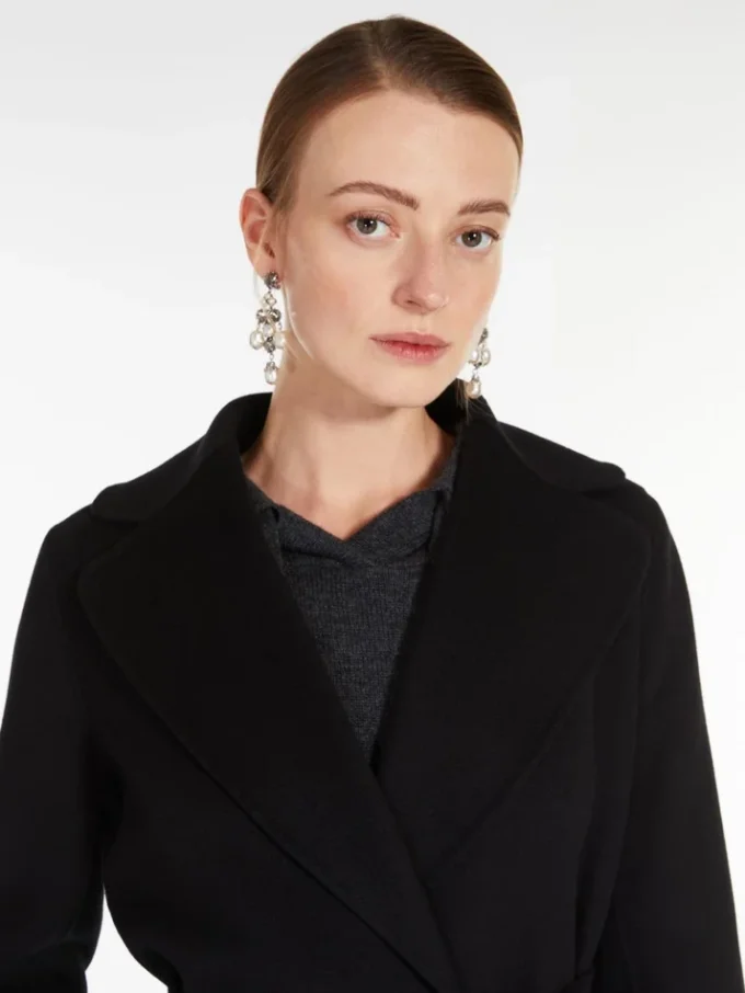 Wool drap wrap coat, black