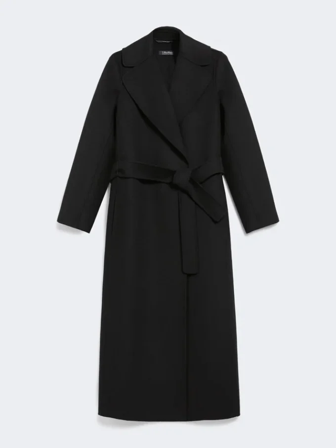 Wool drap wrap coat, black