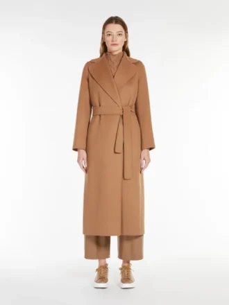 Wool drap wrap coat, camel
