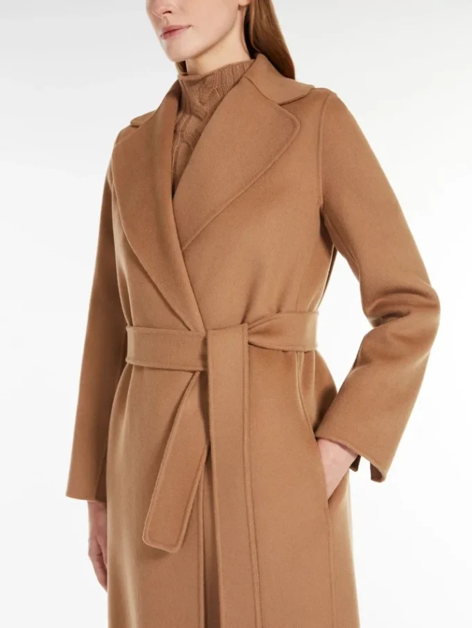 Wool drap wrap coat, camel