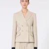 Wool, mohair and silk double-breasted blazer, sand