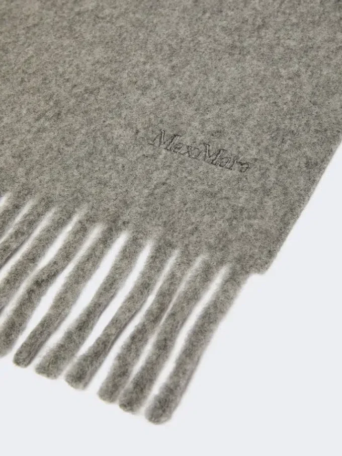 Wool scarf with embroidery, medium grey Wool scarf with embroidery, medium grey