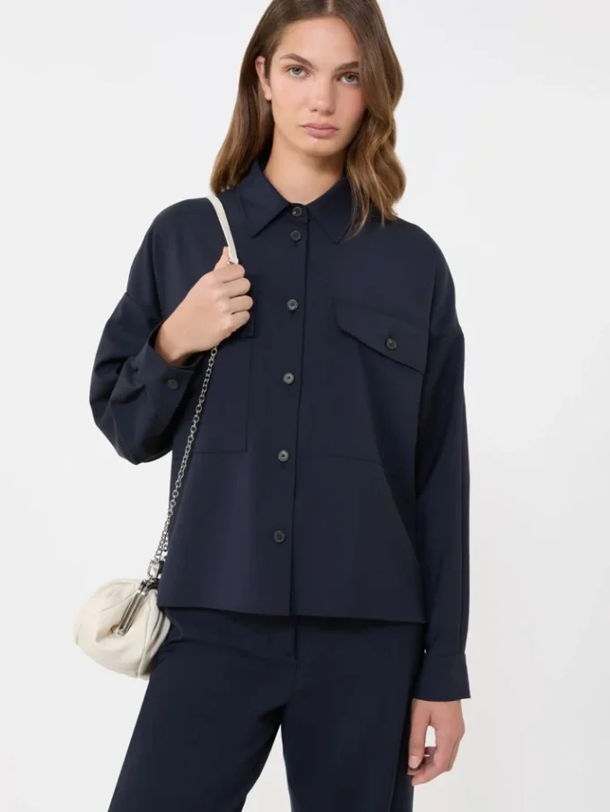 Woollen cloth cropped jacket, navy