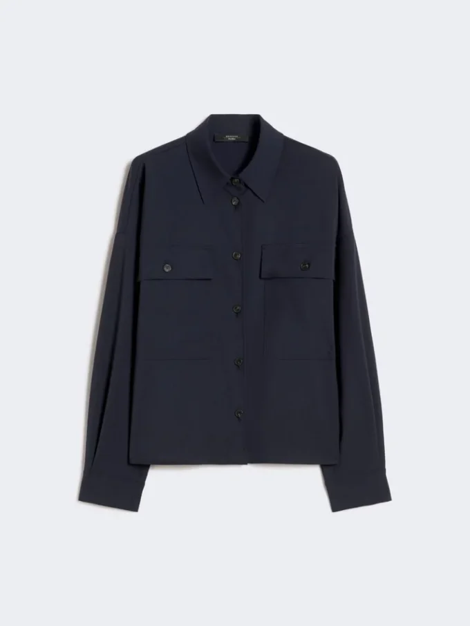 Woollen cloth cropped jacket, navy