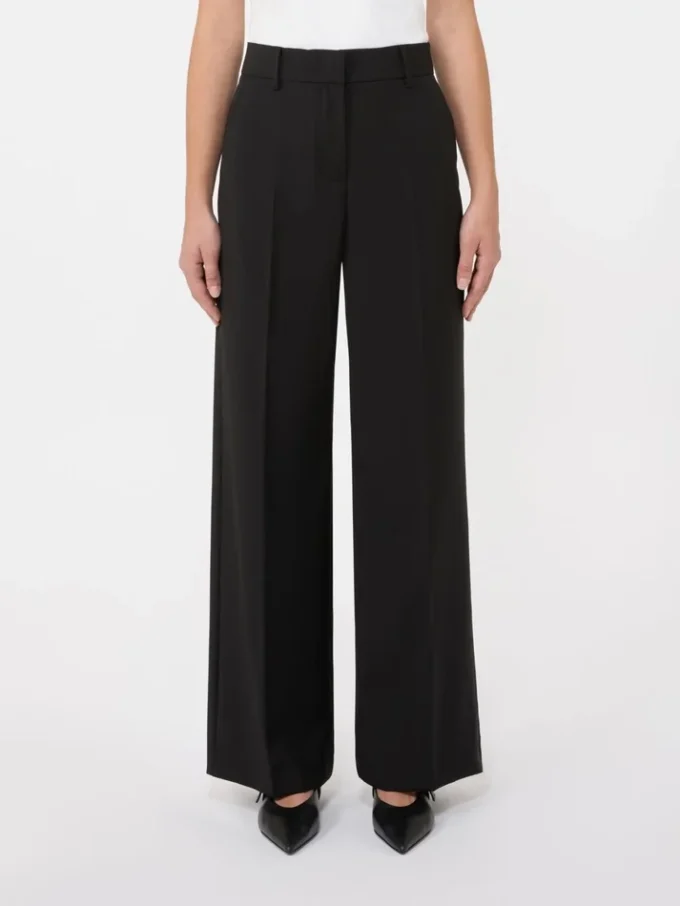 Woollen cloth palazzo trousers, black