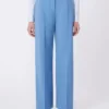Woollen cloth palazzo trousers, light blue