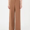 Woollen cloth palazzo trousers, tobacco