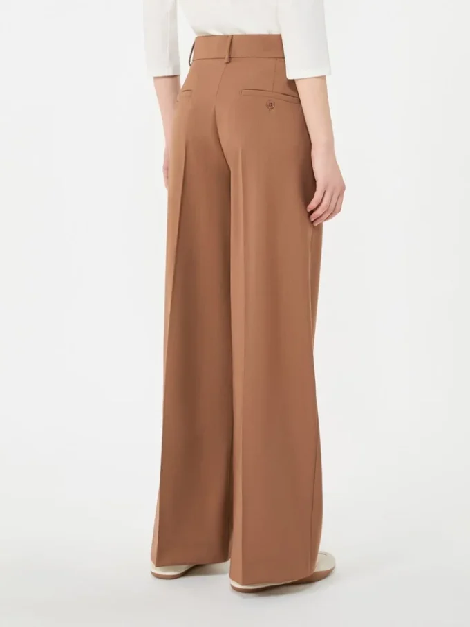 Woollen cloth palazzo trousers, tobacco