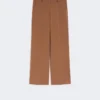 Woollen cloth palazzo trousers, tobacco