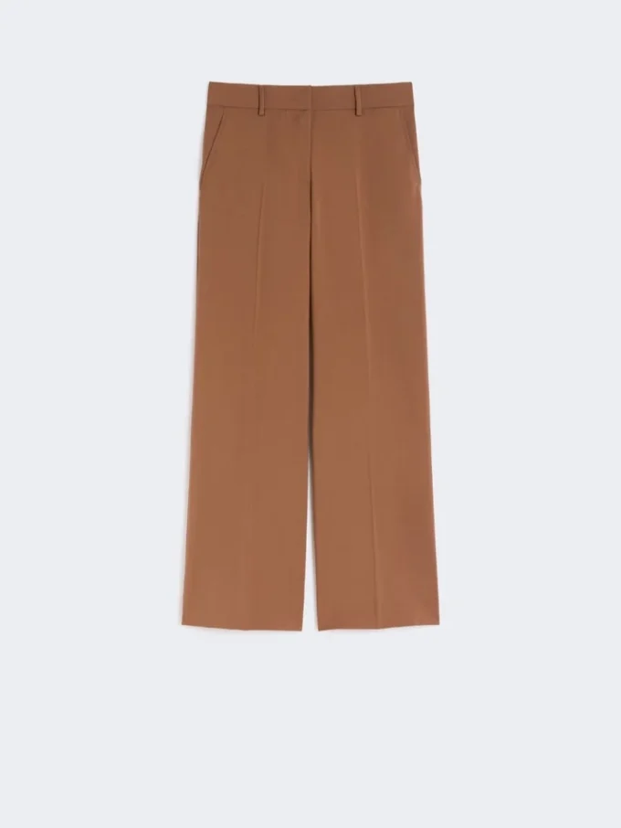 Woollen cloth palazzo trousers, tobacco