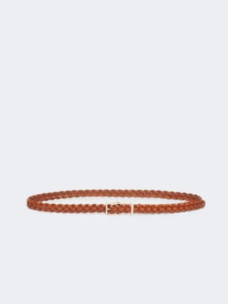 Woven leather belt, rust